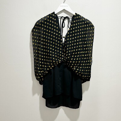 POISE BY KIT HOLLAND Women s Black Gold Polka Dot Silk Tunic Top Layered Size M