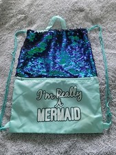 Drawstring Bag Turquoise Black Reverse Flip Sequined Backpack Mermaid