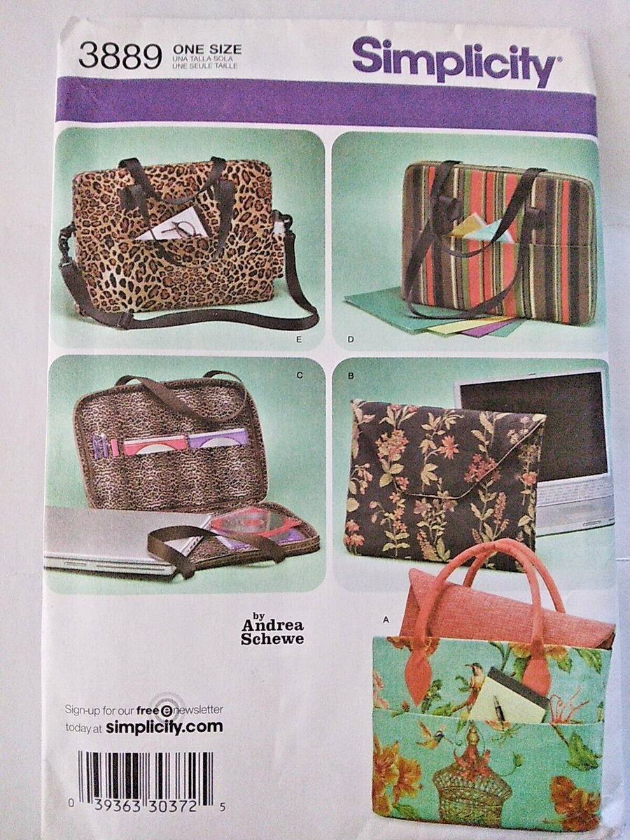 Laptop computer Bag Tote Case Andrea Schewe 3889 Simplicity Sewing Pattern  UC