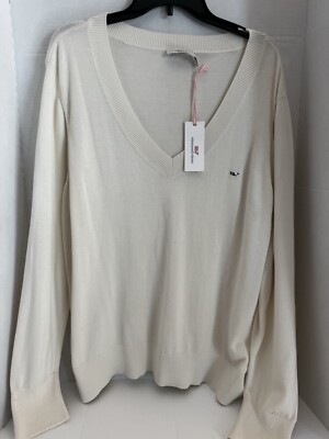 NWT Vineyard Vines Women s Size 2X Heritage V-Neck Sweater Marshmallow