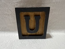 Vtg. Distressed Wooden Large 3.5  Alphabet Letter Block-Personalized  U  -Dk.Blue