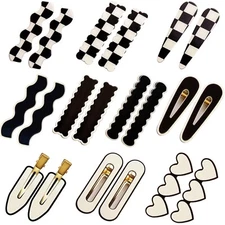 20 PCS Simple No Bend Checker Hair Clips Black White Geometric Duckbill Pins ...