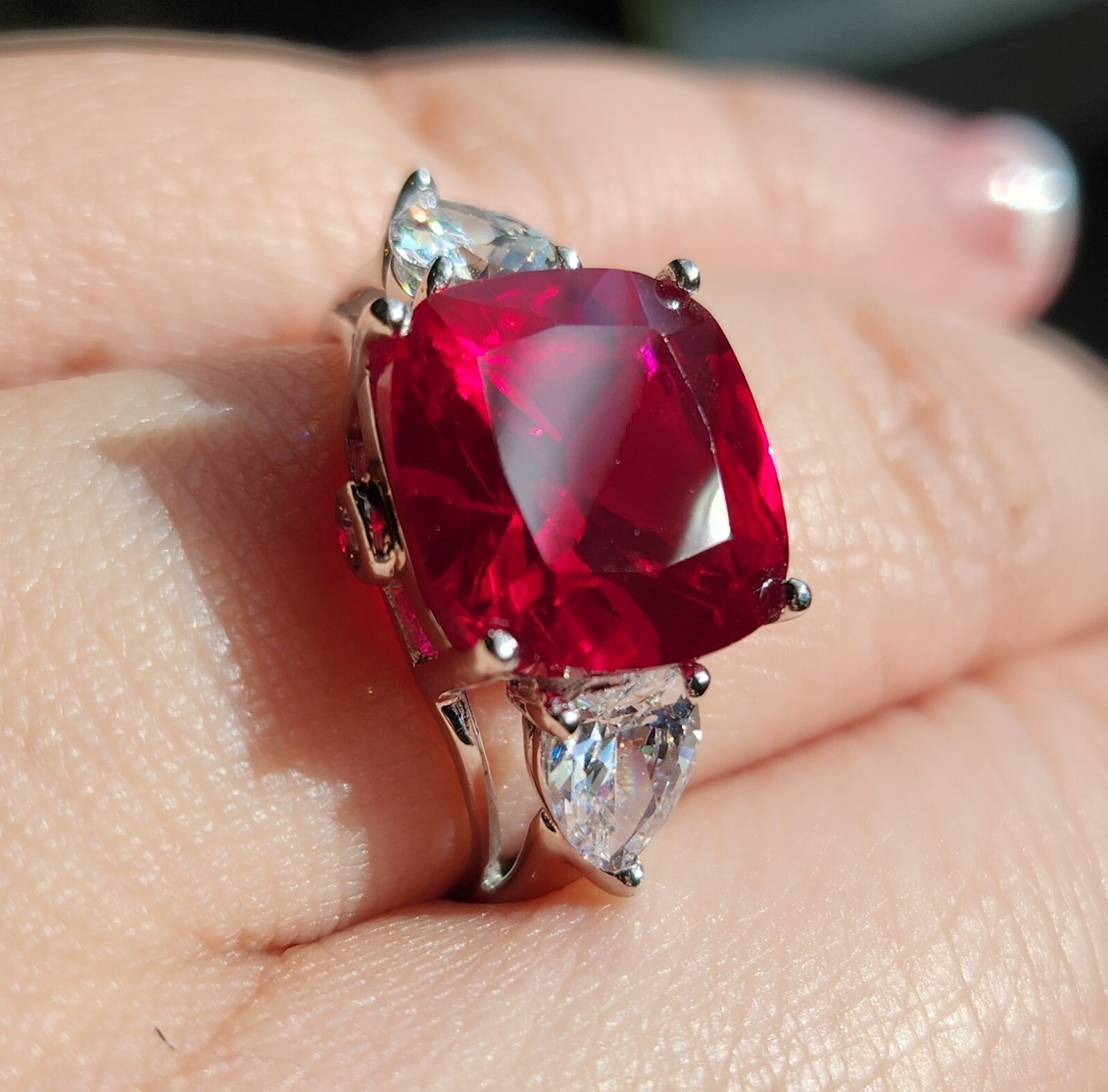 Sterling Silver Simulated Ruby and Diamond Ring V… - image 7