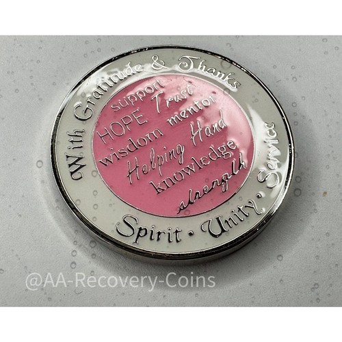 Moneda con chip sobriota rosa blanco plateada AA medallón de Alcohólicos Anónimos de patrocinio - Imagen 4 de 6