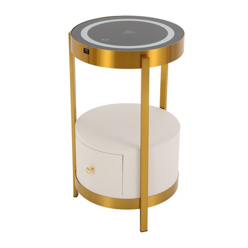 LED Nightstand Bedside Table with Drawers USB & Charging Station End Side Table - Bild 17 von 20