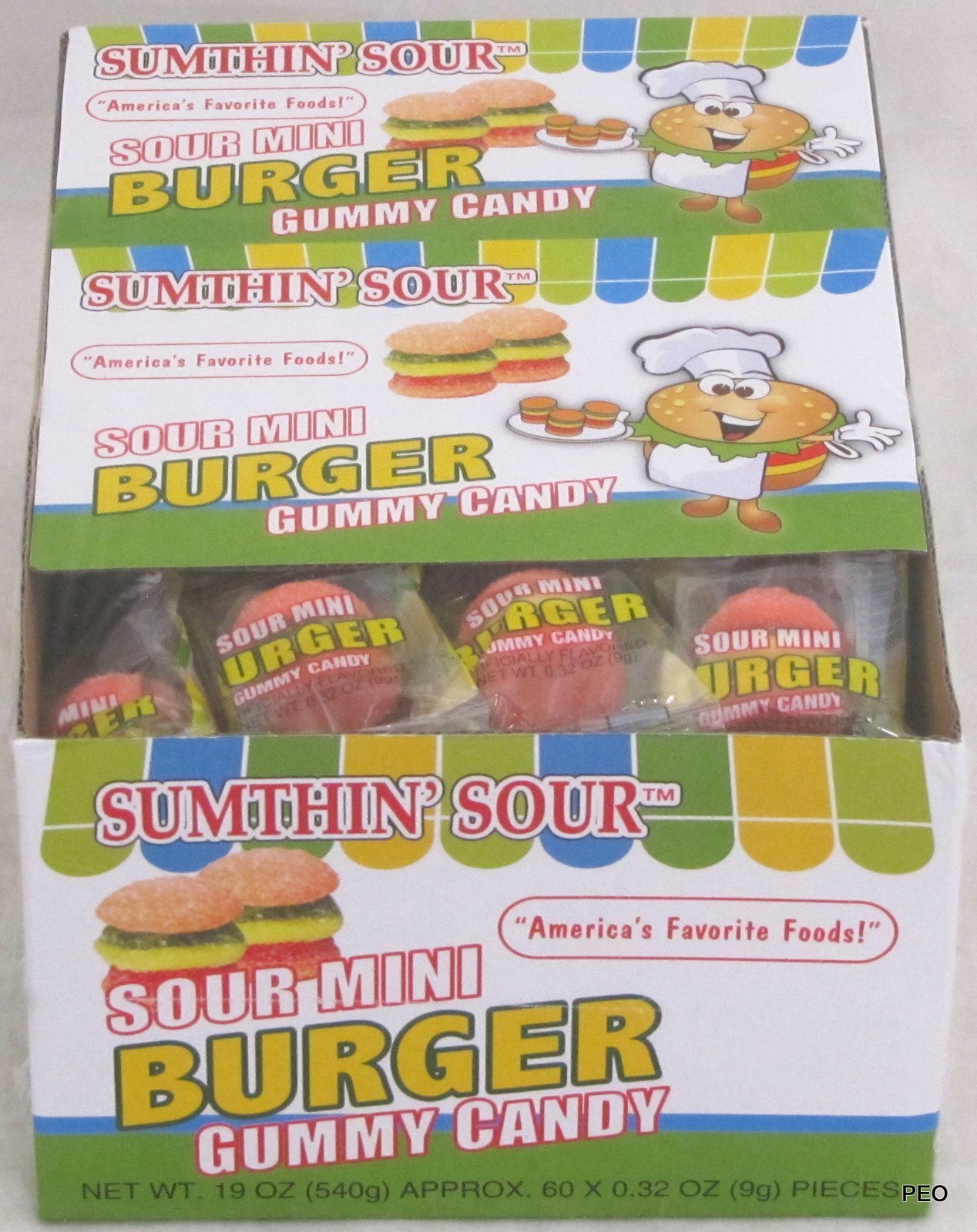 Sour Mini Burger Gummy Candy Fruit Flavored Gummi Novelty Bulk 60 Count
