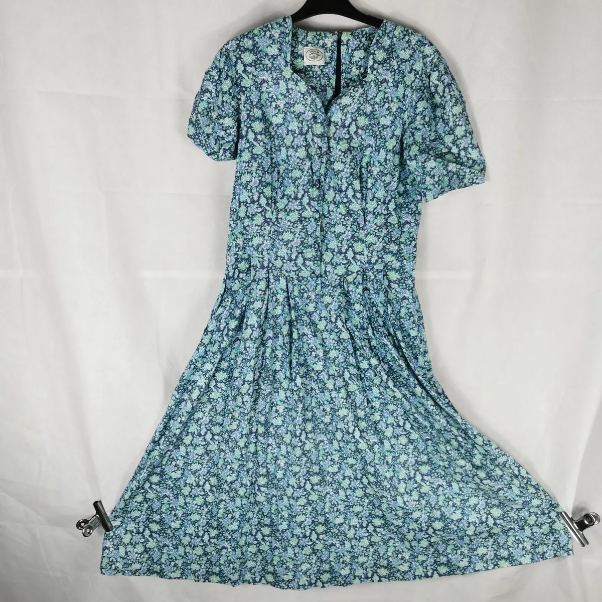 Ladies Vintage Dress Size 14 LAURA ASHLEY 80s 100% Cotton A Line Midi Blue  | eBay