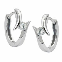 Damen MäDchen Scharnier Creolen Ohrringe Mit Zirkonia Weiß Silber 925 Rhodiniert
