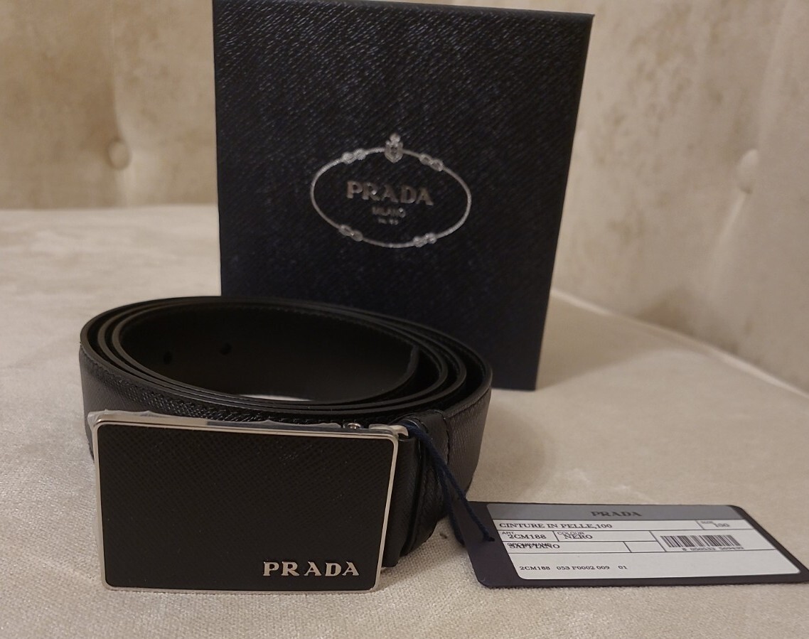 AUTHENTIC PRADA black leather belt men new SIZE 100 | eBay