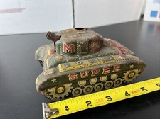 Vintage 6 Sato Tin Litho Toy Friction Tank M 2 Super Military Tank Japan