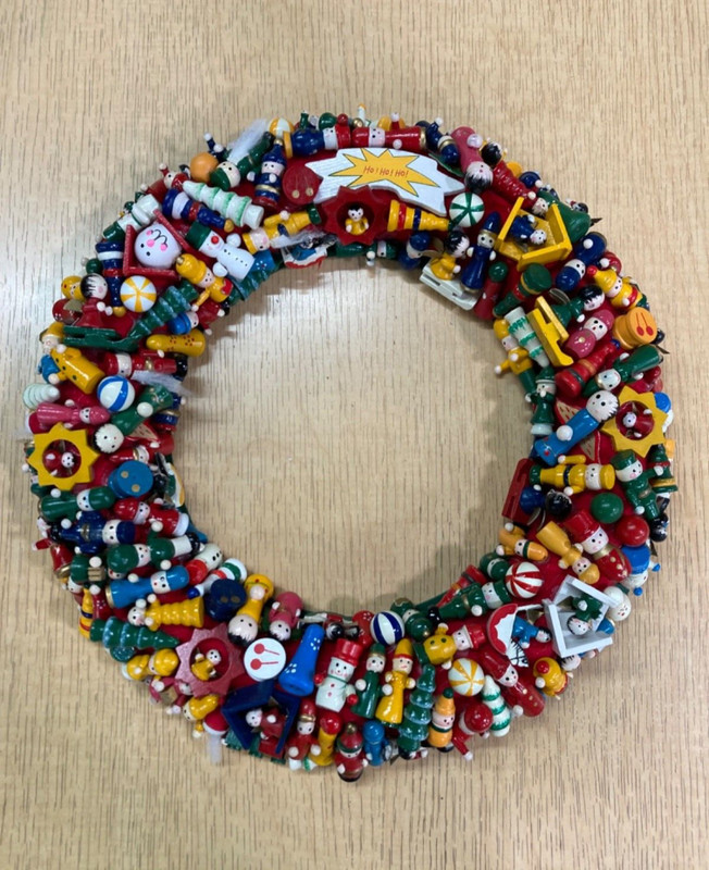 Handpainted Bavarian Christmas Wreath with Wooden Ornaments Rare Find!