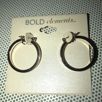 Bold Elements Gold Tone Post Back Hoop Earrings 1 Inch New