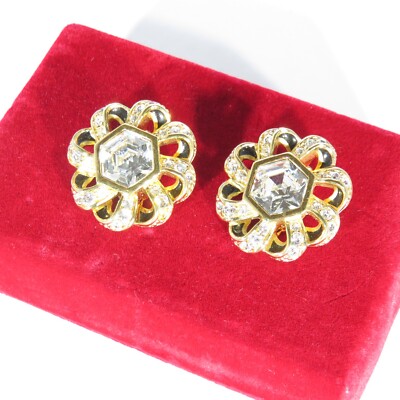 BEAUTIFUL CRYSTAL ELEMENTS GOLD TONE ROUND CLIP-ON EARRINGS