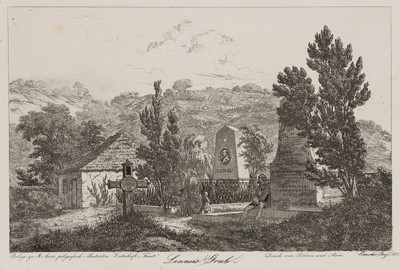 C. GREFE (1823-1907), Lenaus Grab in idyllischer Landschaft,  1851, Rad.