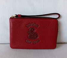 Coach CZ529 YEAR Of The SNAKE Ruby Pebble Leather Corner Zip Wristlet BRAND NEW!