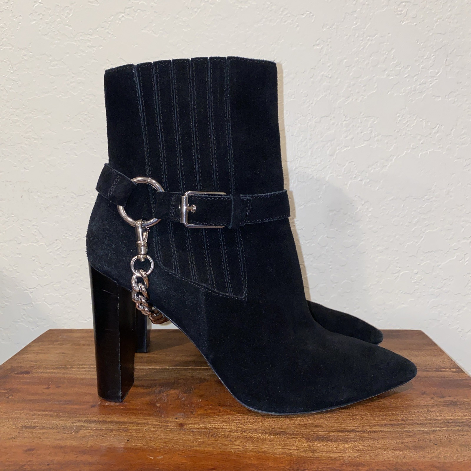 Paige London Boots Olivia Palermo Black Suede Chain Link Boots 9 Revolve $385 image 4
