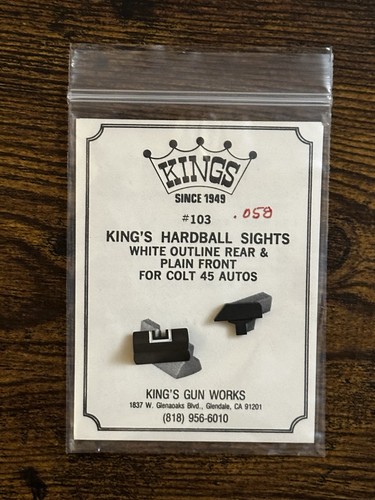 Kings Gun Works 103 Hardball Sight White Outline Rear Sight Plain Front