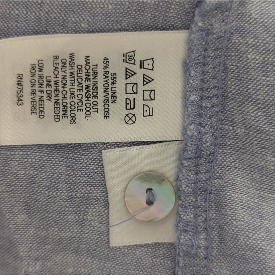 Camisa maxi feminina Joie azul claro mistura de linho botão para baixo vestido pequeno longo - Imagem 2 de 4