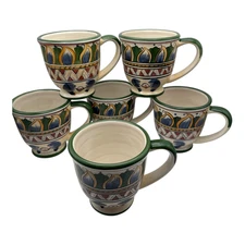 Tabletops Unlimited Deruta Footed Coffee Cup Mug Hand Painted Set of 6 EUC
