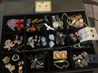 Vintage Estate Costume Jewelry Lot Pierced Earrings Brooch Necklace Rhinestone