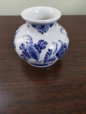 Vintage Delft Blue Handpainted Vase Made in Holland 3 1/2'' Tall Blue & White