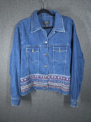 Vtg 90s Agapo Collection Embroidered Denim Jacket Womens 2X Boho Southwest
