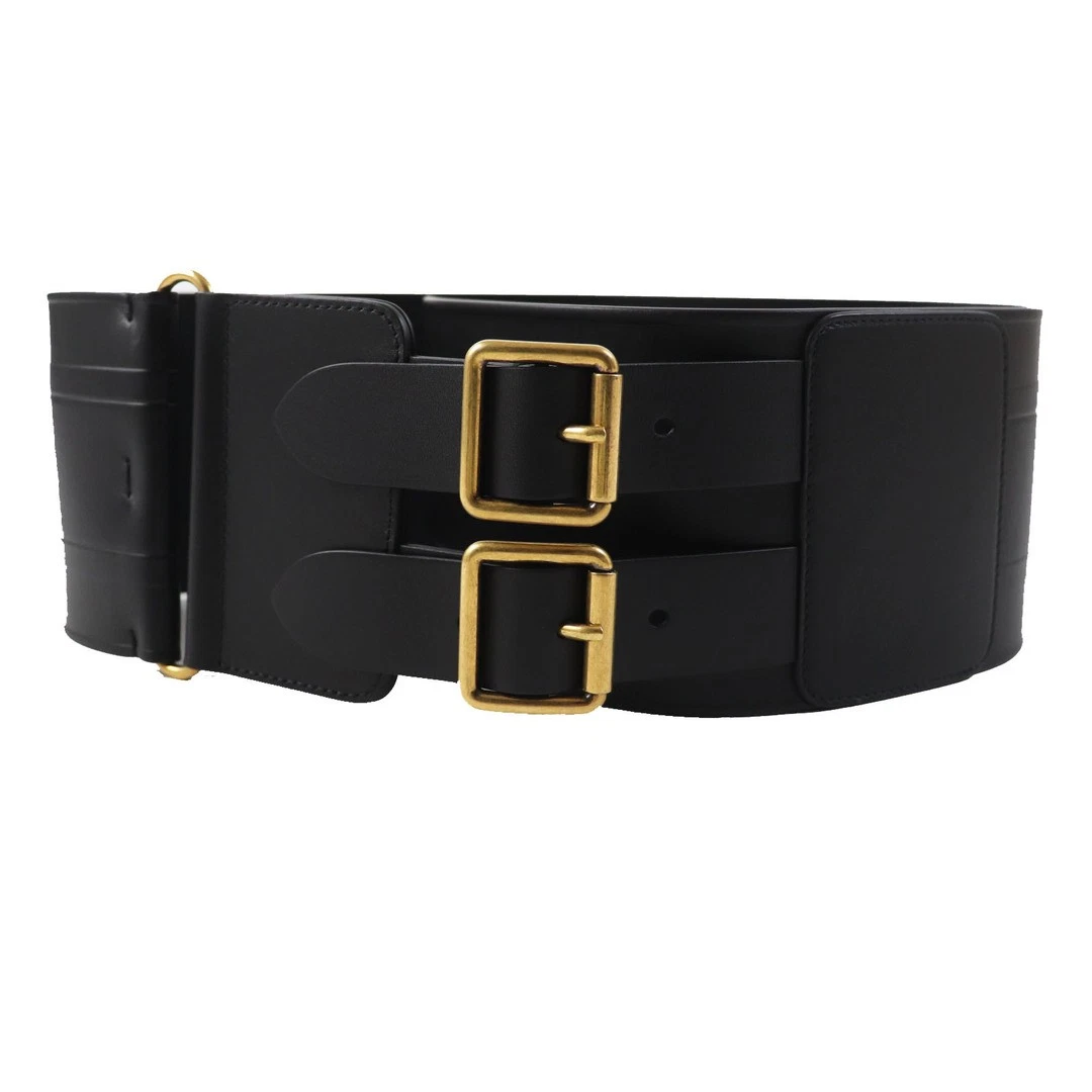 Christian Dior B0098Cmiv taille D maxi double boucle dorée ceinture cuir noir