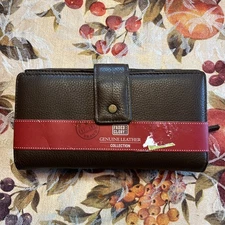 Faded Glory Brown Genuine Leather Checkbook Organizer Wallet