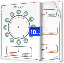 10 Pack Telling Time Teaching Sheets - 9'X12' Dry Erase Learning Clocks for Kids
