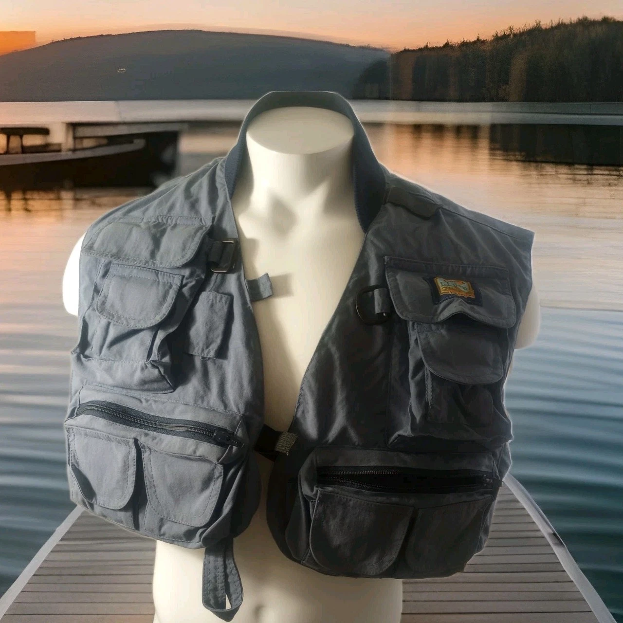 Vintage LL Bean Photography Fishing Vest Men’s XXL Blue Vtg USA Nylon Outdoor