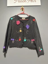 Vintage Paititi Woollens Co Alaska Sweater Women’s M Hand Knit Floral Black