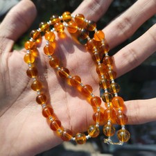 Yellow Citrine Gemstone Beads Necklace . 8mm Smooth Round Beads . Hydro Citrine