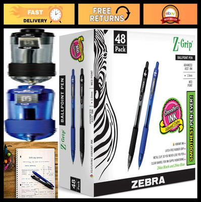 48-Pack Retractable Ballpoint Pens - 24 Black & 24 Blue, Medium Point 1.0mm, Bul