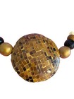 Vintage Glass Quartz Agate Bead Necklace Mosaic Pendant Carved Mother Pearl 30" — photo 4