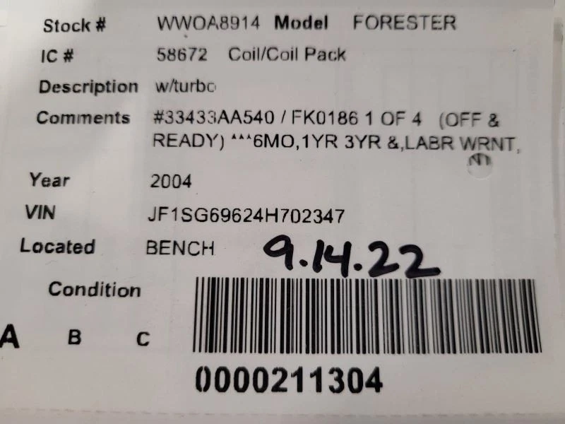 Bobina/encendedor con turbo compatible con 04-10 FORESTER 648040 Foto 4 de 4