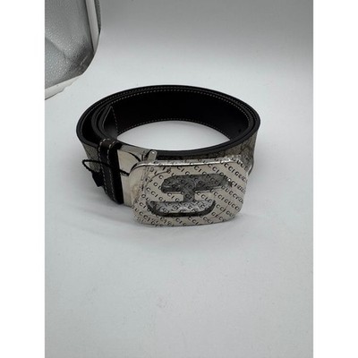 Gucci GG Supreme Monogram Canvas Belt Silver Interlocking G Buckle Brown 85-34