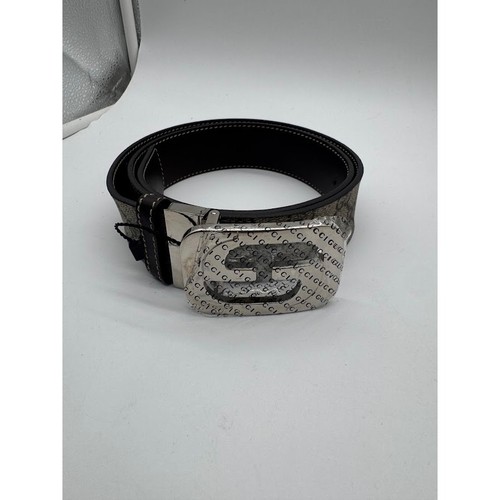 Gucci GG Supreme Monogram Canvas Belt Silver Interlocking G Buckle Brown 85-34
