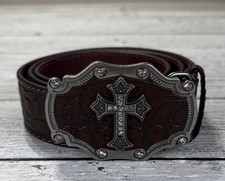 Brown Rhinestone Cross Belt 1848 Genuine Leather Women  s Size M