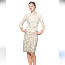 Tadashi Shoji Lace ¾ Sleeve Dress with Grosgrain Ribbon Belt 14 Wedding Formal