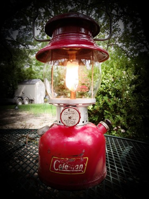 #ad Vintage 1950s Coleman Model 200A Single Mantle Red Lantern Pyrex Glass Globe $46.99