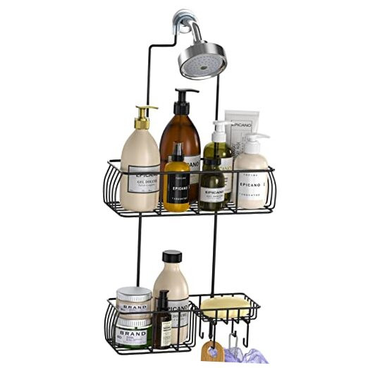 Shower Caddy Hanging, Anti-Swing Over Head Shower Caddy Rustproof with Hooks