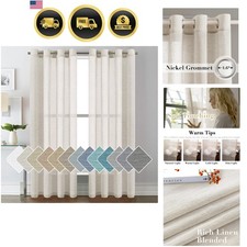 Natural Linen Sheer Curtains Flax Linen Blended Curtain Panels Living Room, N...