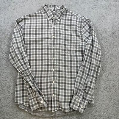 johnnie-O Hangin Out Mens Medium Gray Gingham Check Button Down Cotton Shirt