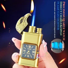 Windproof Dual Flame Lighter Watch Cigar Lighters Torch Refillable Butane Gas