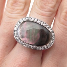925 Sterling Silver Vintage Real Abalone Shell  C Z Modernist Ring Size 8