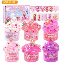 Slime Kit Pink Butter Cloud Clear Crystal Textures 6 Pk 60 Ml Jars Picnic Charms