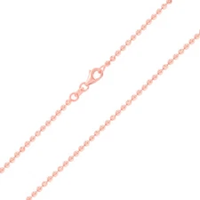 Womens 10K Rose Gold Solid 2mm Diamond Moon Cut Bead Ball Chain Necklace 18"