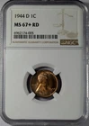 1944 D Small Cents Lincoln, Wheat Ears Reverse NGC MS-67 RED