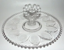 Imperial Glass Candlewick Deviled Egg Plate / Platter Heart Handle Clear EUC