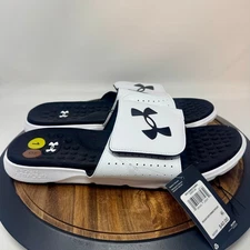 Under Armour UA Ignite Pro Men's Slides Sandals White/Black Size 18 NWT